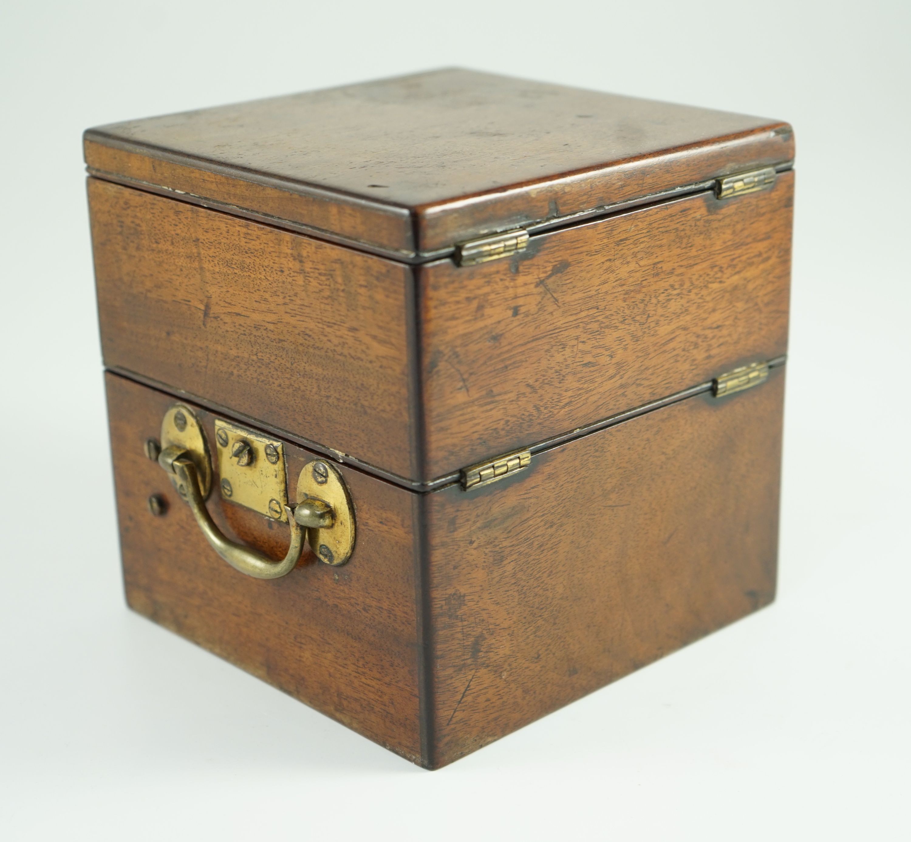 Thomas Cummins of London. A mid 19th century mahogany cased thirty six hour marine chronometer, width 14.5cm, depth 14.5cm, height 15cm